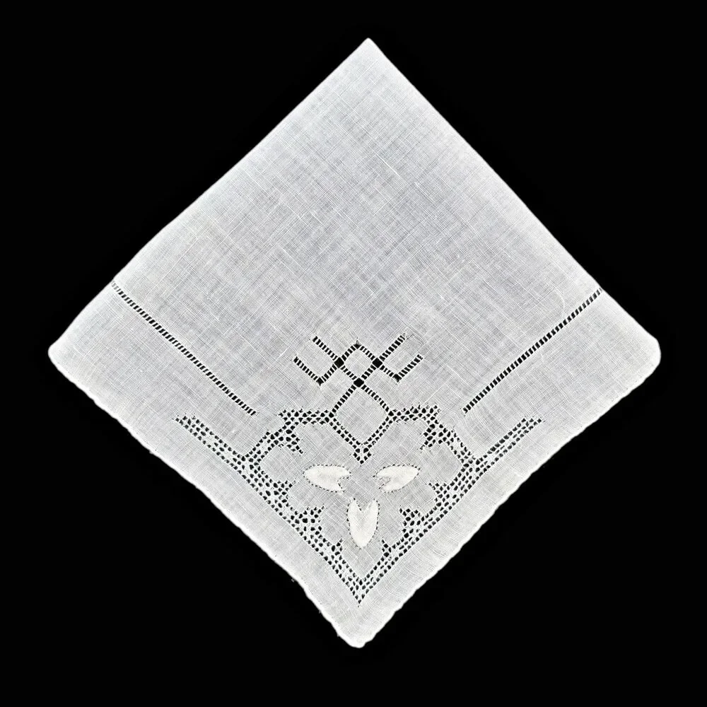 Vintage Linen Drawnwork Wedding Handkerchief Bride Embroidery Cottagecore Granny